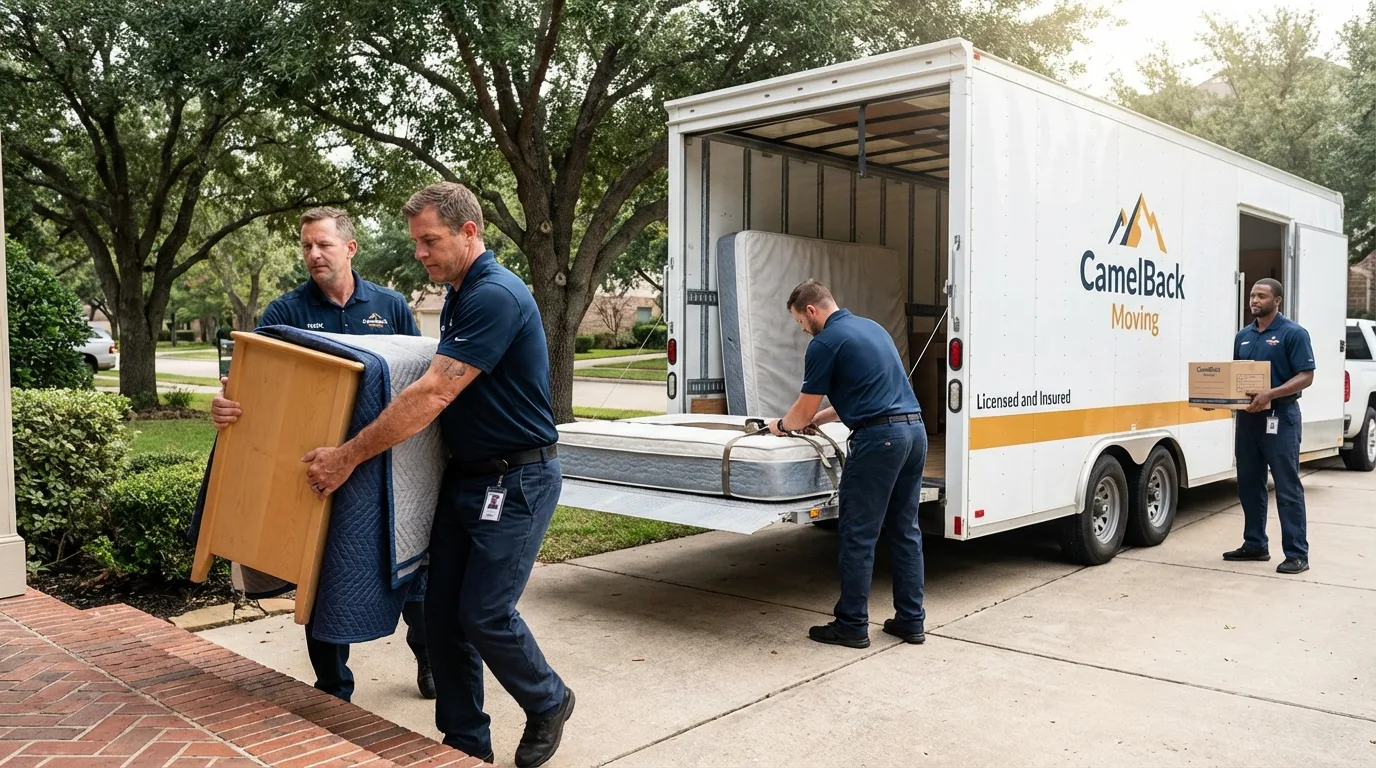 Crew loading residential truck for cross-state move from Clayton, NM