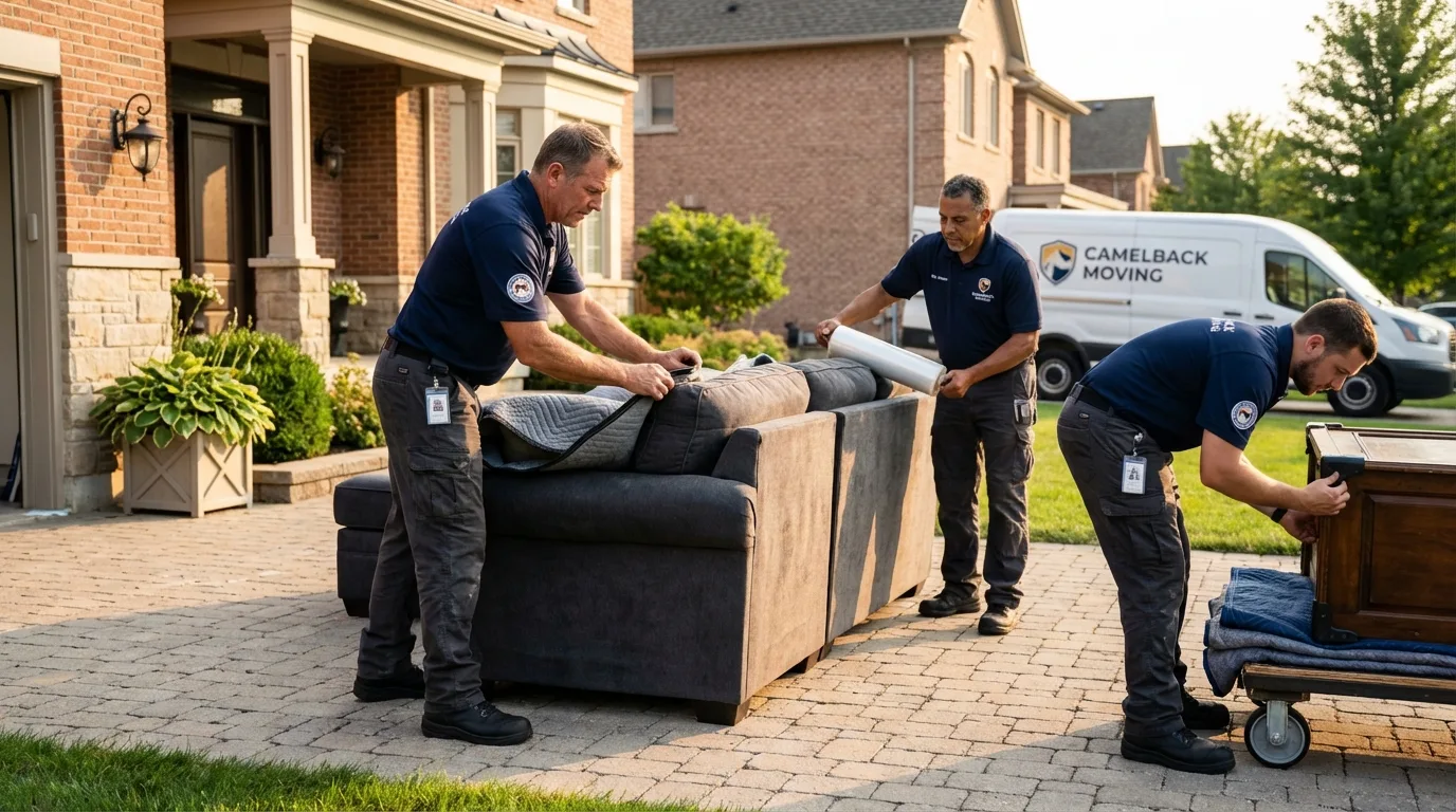 Large estate moving crew wrapping furniture in Clayton, NM