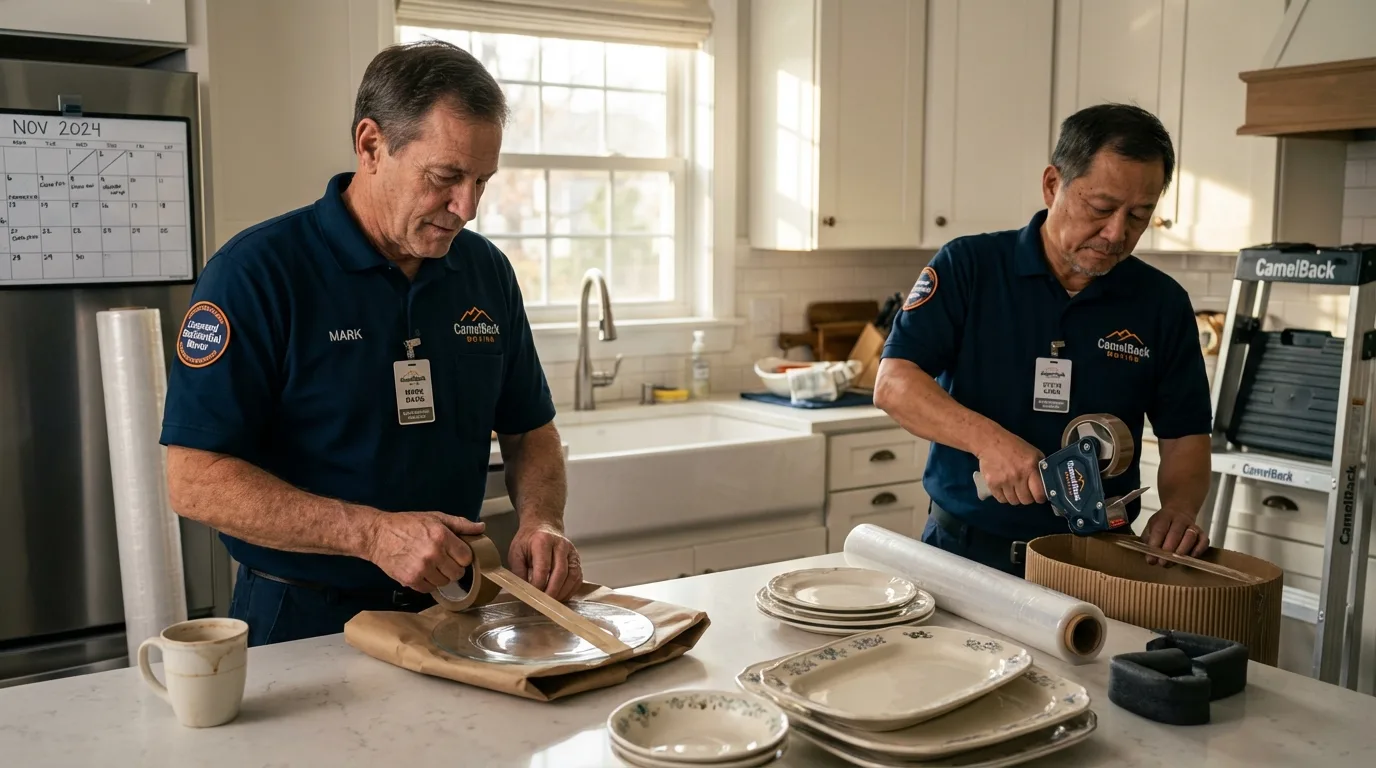 Professional crew packing kitchen dishware in Clayton, NM